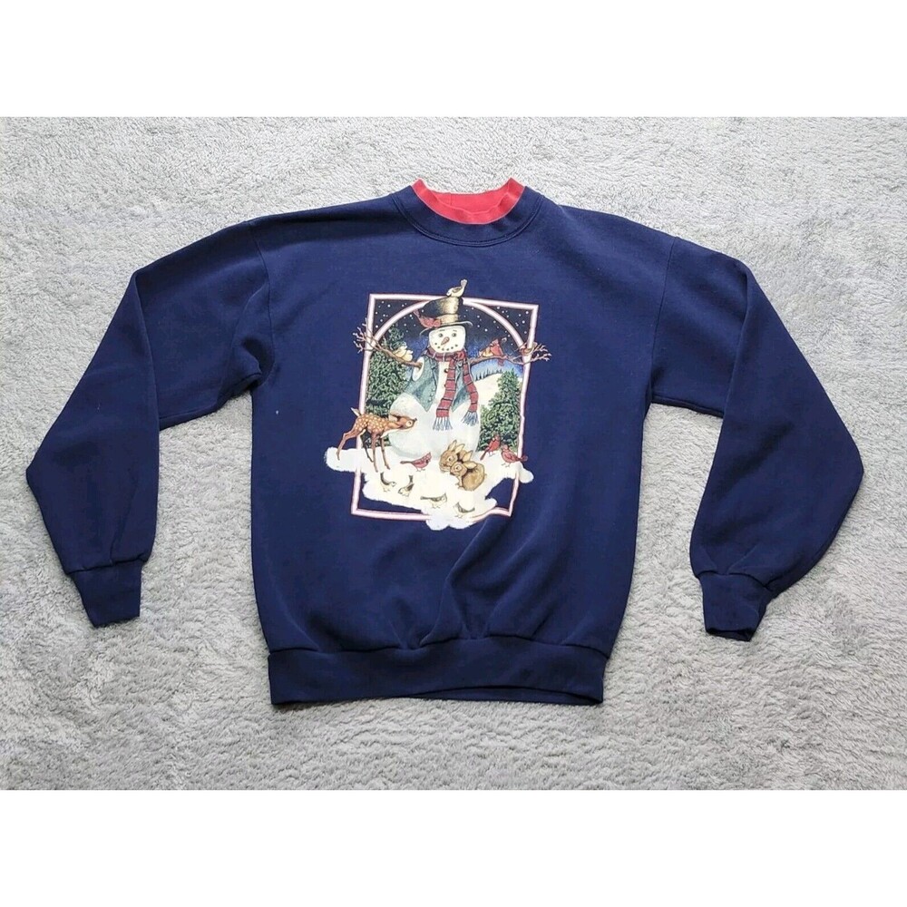 Artisans Christmas Snowman Sweatshirt Women's Size Medium Vintage Made In U.S.A.
